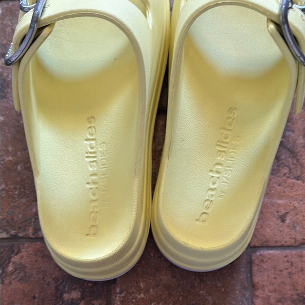 J/SLIDES Lemon Yellow Double Buckle Platform Slide Sandals - Picture 5 of 6